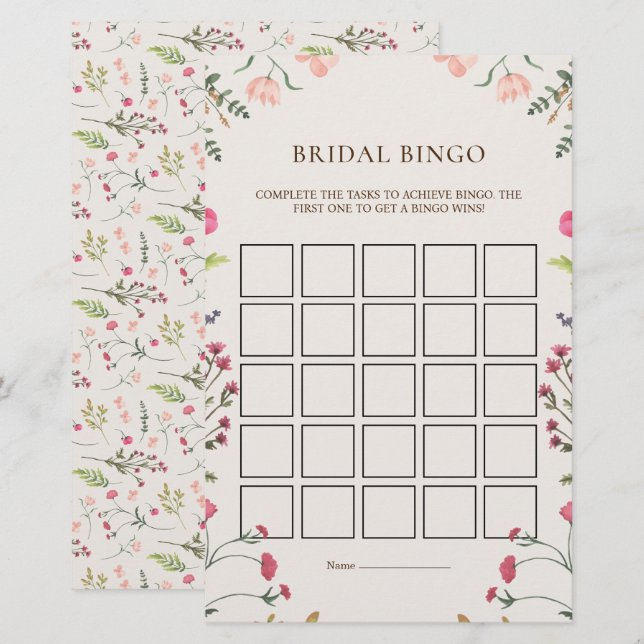 Elegant Blommigt Rosa Grönt Möhippa Bingo Game Car (Fram/baksida)