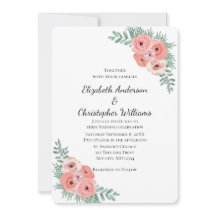 Elegant Blommigt Rosa Grönt Vattenfärg Bröllop