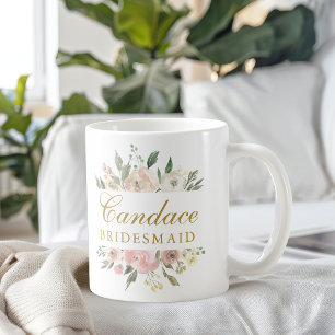 Elegant Blommigt Rosa Guld Bridesmaid Monogram Kaffemugg