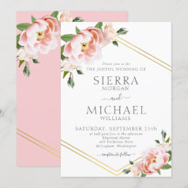 Elegant Blommigt  Rosa Guld Geometric Bröllop Inbjudningar