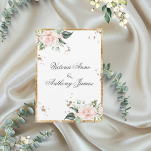Elegant Blommigt Rosa Guld Script Bröllop Inbjudningar