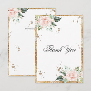 Elegant Blommigt Rosa Guld Script Bröllop Tack Kort