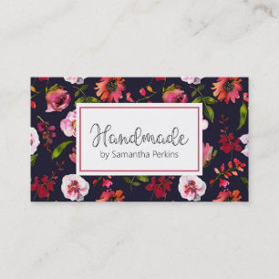Elegant Blommigt Rosa Handmade made Visitkort