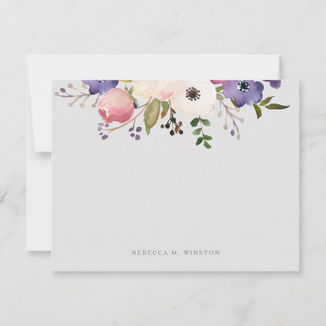 Elegant Blommigt Rosa Lila Personlig Stationery Anteckningskort (Framsida)