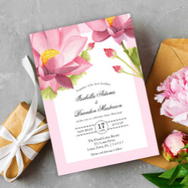 Elegant Blommigt Rosa Lotus Bröllop Inbjudningar