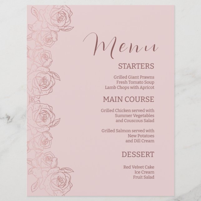 Elegant Blommigt Rosa Mauve Dinner Menu-mall (Framsida)