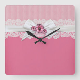 Elegant Blommigt Rosa - menyfliksklocka Fyrkantig Klocka