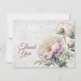 Elegant Blommigt Rosa och vita ponnyer Tack Kort