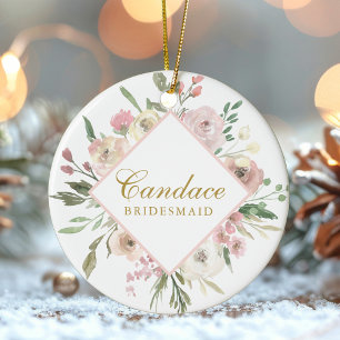 Elegant Blommigt  Rosa Peony Guld Bridesmaid Julgransprydnad Keramik