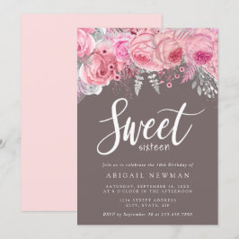 Elegant blommigt rosa ros guld silver sweet sixtee inbjudningar