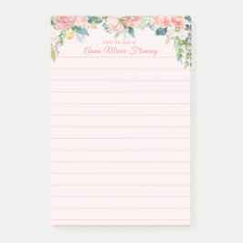 Elegant Blommigt  Rosa ros Peony Lining Namn Post-it Block