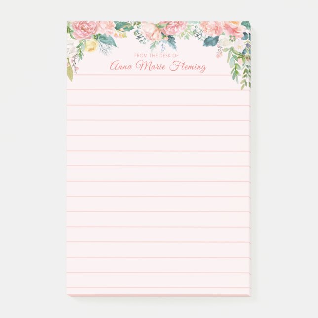 Elegant Blommigt  Rosa ros Peony Lining Namn Post-it Block (Framsida)