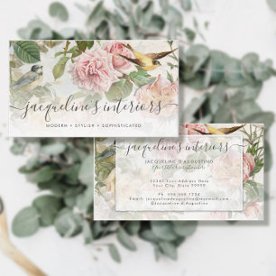 Elegant Blommigt Rosa Vintage Birds Ro Busi Visitkort