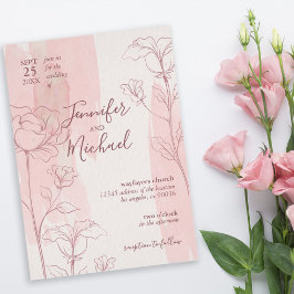 Elegant Blommigt Rosa Watercolor Bröllop Inbjudningar