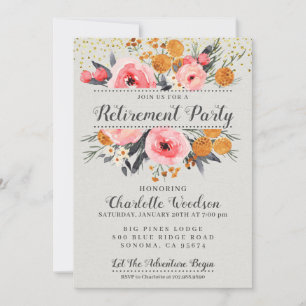 ELEGANT BLOMMIGT ROSAN GULD PENSION PARTY i i i Inbjudningar