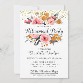 Elegant Blommigt  Rosan Guld Pension Party Inbjudningar
