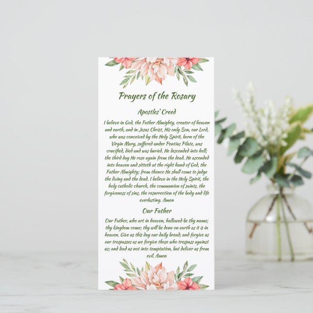 Elegant Blommigt Rosary Prayer Card (Stående Fram)