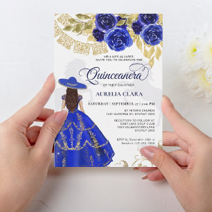 Elegant Blommigt Royal Blue Horse Quinceañera Inbjudningar