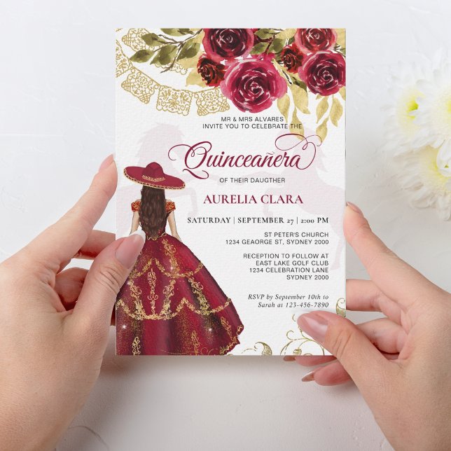 Elegant Blommigt Ruby Red Horse Quinceañera Inbjudningar (Skapare uppladdad)
