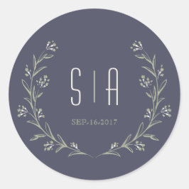 Elegant blommigt Rustic bröllop monogram Runt Klistermärke
