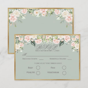 Elegant Blommigt Sage Grönt Guld Script Bröllop OS OSA Kort