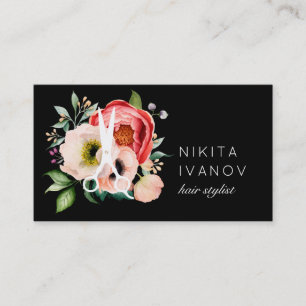 Elegant Blommigt Salon Scissors Logotyp Möte Visitkort