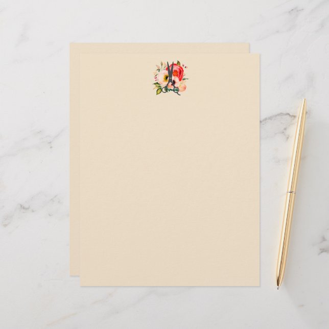 Elegant Blommigt Salon Shears Logotyp (Fram/Back In Situ)