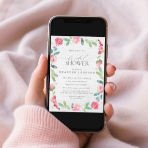Elegant Blommigt Shock rosa VattenfärgMöhippa Inbjudningar