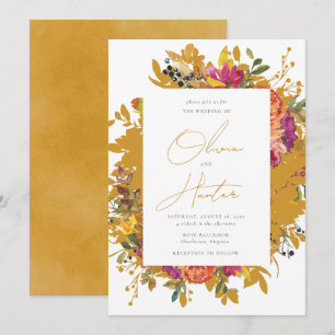 Elegant Blommigt Silhouette Mustard Gult Bröllop I Inbjudningar