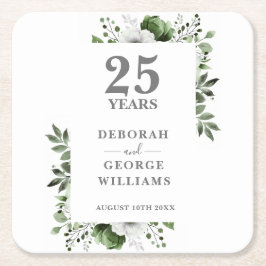 Elegant Blommigt Silver 25:e Bröllop-årsdagen Underlägg Papper Kvadrat