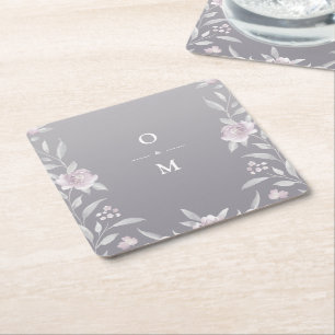 Elegant blommigt silver Chinoiserie Bröllop monogr Underlägg Papper Kvadrat
