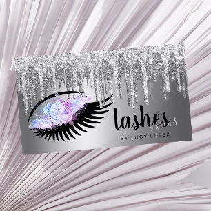 Elegant blommigt silver glitter droppar lash & bro visitkort