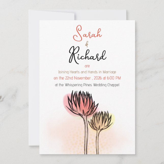 Elegant Blommigt Sketch Bröllop Inbjudningar (Framsida)