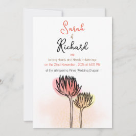 Elegant Blommigt Sketch Bröllop Inbjudningar