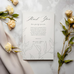 Elegant Blommigt Sketch Bröllop Tack Kort