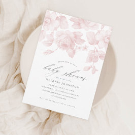 Elegant Blommigt Skript Rosa Baby Shower Inbjudningar
