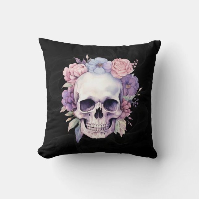 Elegant Blommigt Skull Gothic Halloween-dekor Kudde (Framsida)