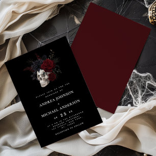 Elegant Blommigt Skull Halloween Bröllop Vin Red Inbjudningar