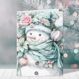 Elegant Blommigt Snögubbe jul Helgkort
