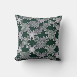 Elegant Blommigt Snöre Mönster i Grönt och vitt Kudde