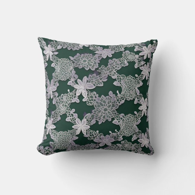 Elegant Blommigt Snöre Mönster i Grönt och vitt Kudde (Framsida)