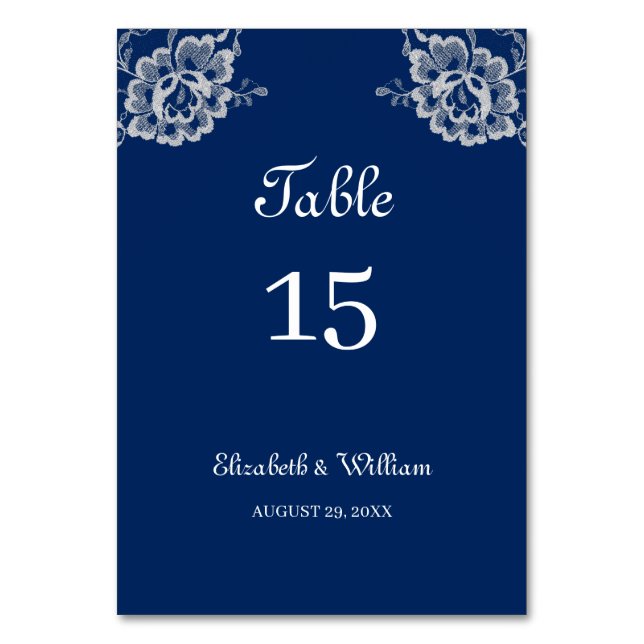 Elegant Blommigt Snöre om marinblått Bröllop Bordsnummer (Framsidan)