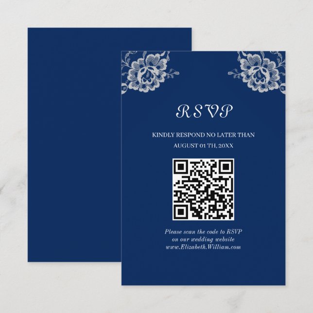 Elegant Blommigt Snöre om marinblått Bröllop OSA Kort (Fram/baksida)