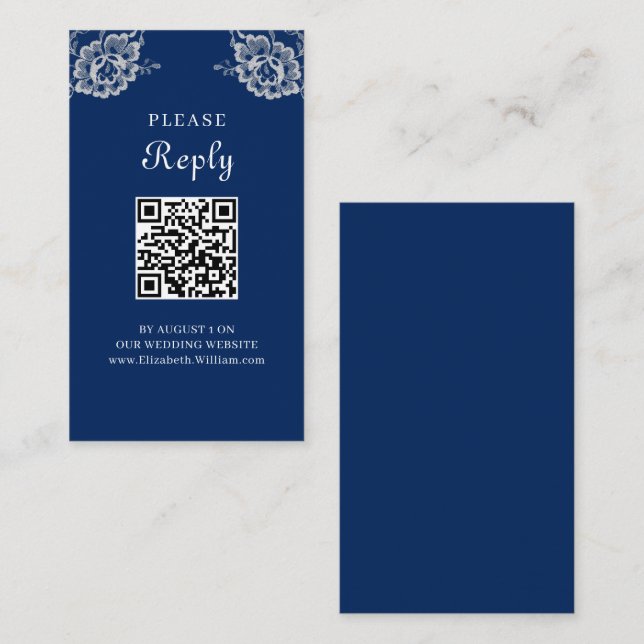 Elegant Blommigt Snöre om marinblått Bröllop Tilläggskort (Fram/baksida)