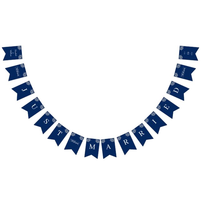 Elegant Blommigt Snöre om marinblått Bröllop Vimplar (Alla)