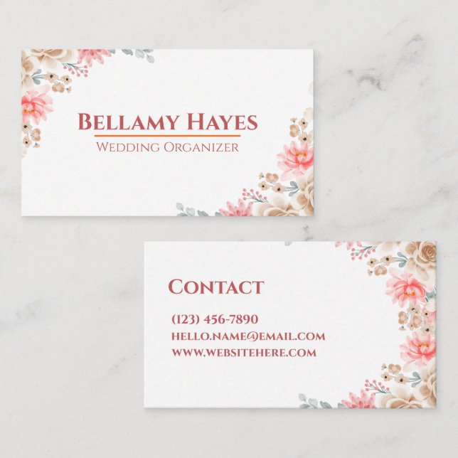 Elegant Blommigt Soft Watercolor Peach Beige Moder Visitkort (Fram/baksida)
