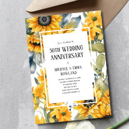 Elegant Blommigt Solblommor 50 Bröllop-årsdagen Inbjudningar