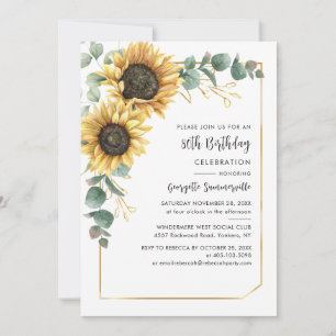Elegant Blommigt Solblommor 80:e Födelsedagsfesten Inbjudningar