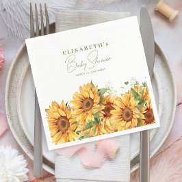 Elegant blommigt: solblommor, babydusch pappersservett