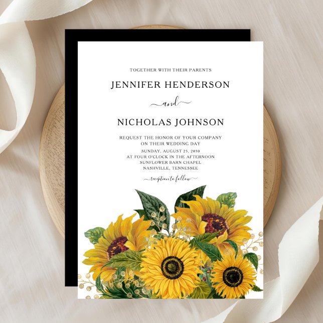 Elegant Blommigt Solblommor Bröllop Inbjudningar (Elegant Floral Sunflowers Wedding Invitation)